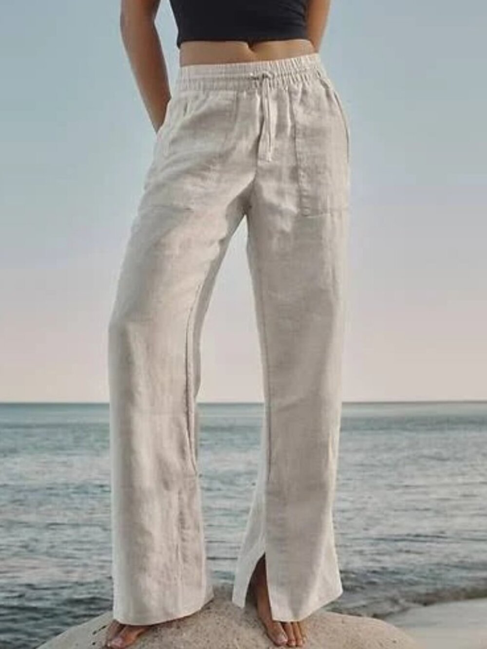 Athleta Retreat High Rise Wide Leg 100 % Linen Pant Inseam 31" Size XS